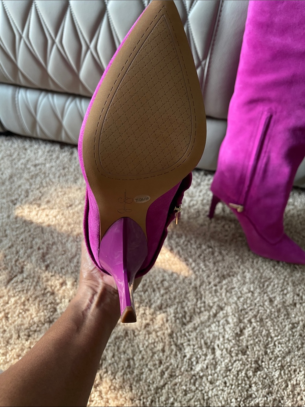 Jessica Simpson Fuchsia Suede Knee-High Stiletto Boots - Picture 5 of 14